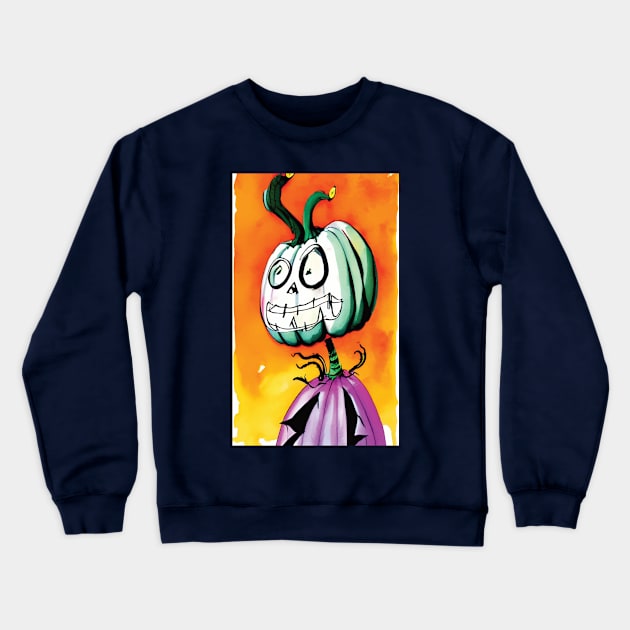 Halloween Scary Evil Pumpkin Funny Pumpkin Head Crewneck Sweatshirt by flamebunny